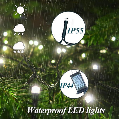aneeway Christmas Tree Lights with Star Toppers, 410 LED Christmas Lights with 8 Modes & Memory Function, 6.6FT x 16 String Lights with Remote Control & Timing for Xmas Ornaments - Cold White