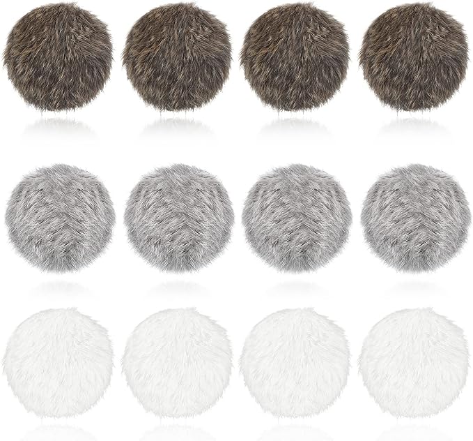 LEIFIDE 12 Pieces Real Rabbit Fur Pom Pom Kitty Cat Toy Fluffy Cat Balls Soft Fuzzy Balls for Kitty Pets Kitten Chase Quiet Play, 3 Inches in Diameter(Gray, Coffee, White)-Mewly Pet