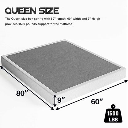 ZIYOO Box Spring Queen and Cover Set, 9 Inch High Profile Easy Assembly Mattress Foundation with Easy Clean Bed Skirt/Heavy Duty Metal Steel Structure/Quiet Noise-Free