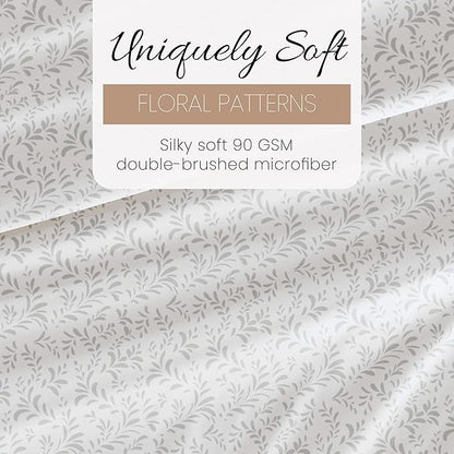 Linen Market Double-Brushed Patterned Microfiber California King Sheet Set 4 Piece – Oeko-TEX Certified Ultra Soft & Wrinkle-Free - 16" Deep Pocket Sheets Easy Care Cal-King Size - Vines Light Gray