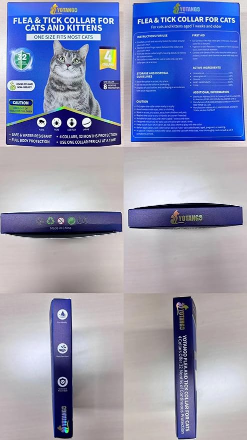 4 Pack Flea Collar for Cats, 32 Months Flea and Tick Prevention for Cats, Waterproof Cat Flea Collar, Natural Cat Flea and Tick Treatment, Adjustable Flea and Tick Collar for Cats Kittens(Grey&Purple)-Mewly Pet