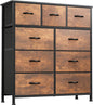 YITAHOME Dresser for Bedroom with 9 Drawers - Fabric Storage Tower, Tall Chest Organizer Unit for Living Room, Entryway, Closets with Sturdy Steel Frame, Wooden Top, Brown
