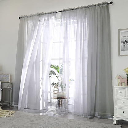 Chyhomenyc Sheer Grey Curtains 84 inches Long 2 Panels Set, Lightweight Solid Elegant Window Curtain Panels/Drapes/Treatment for Bedroom Living Room (42 X 84 Inches, Charcoal Grey)