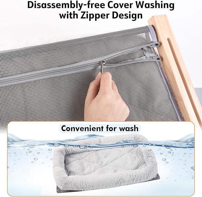 AMOSIJOY Cat Sill Window Perch Sturdy Hammock Window Seat with Cushion Cover, Wood & Metal Frame for Large Cats, Easy to Adjust Cat Bed for Windowsill, Bedside, Drawer and Cabinet (L)-Mewly Pet