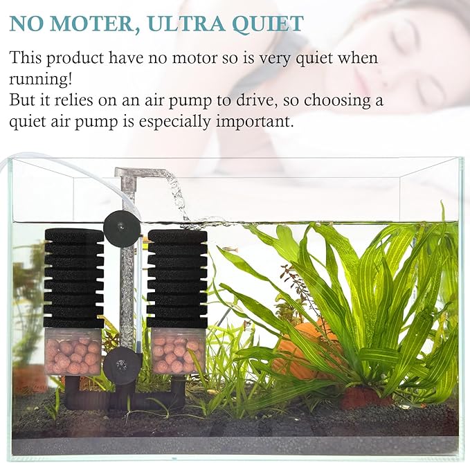 Air Powered Aquarium Sponge Filter with Biochemical Sponge and Ceramic Balls, Quiet Submersible Fish Tank Filter for 8-20Gallon (M-6.7in)-Mewly Pet