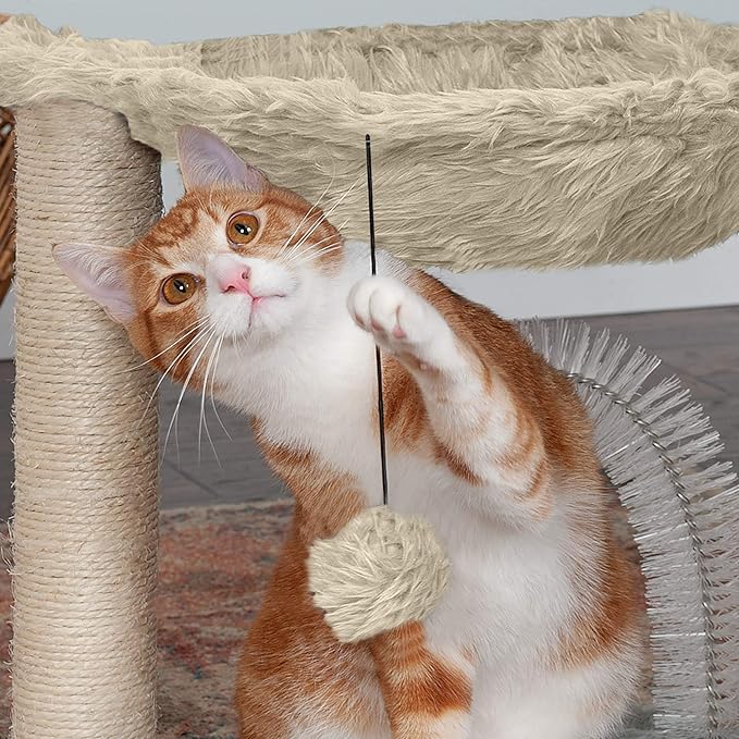 Furhaven 15.75" Tall Playground for Indoor Cats, Ft. Sisal Scratching Posts, Self-Grooming Brush, & Toy - Tiger Tough Hammock Interactive Playground - Cream, One Size-Mewly Pet