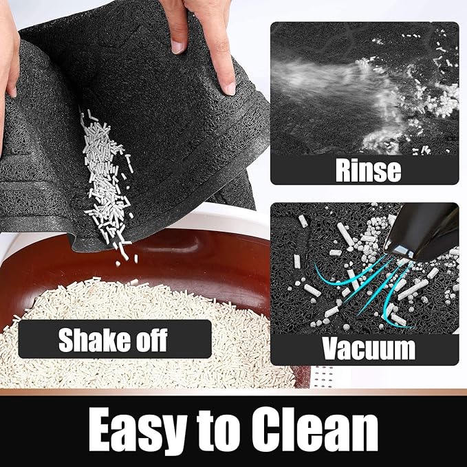 Yimobra Cat Litter Mat, 47"x36" Litter Box Mat with Litter Lock Mesh, Soft Cat Litter Mat Litter Trapping Mat, Easy to Clean, Non-Slip, Water Resistant, Litter Free Floors, Black-Mewly Pet