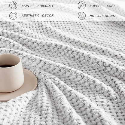 Exclusivo Mezcla Fleece Throw Blanket Extra Large, Super Soft and Warm Blankets for Couch, Sofa and Bed Waffle Textured, Cozy, Fuzzy and Lightweight (Mixed Light Grey, 50x70 Inches)