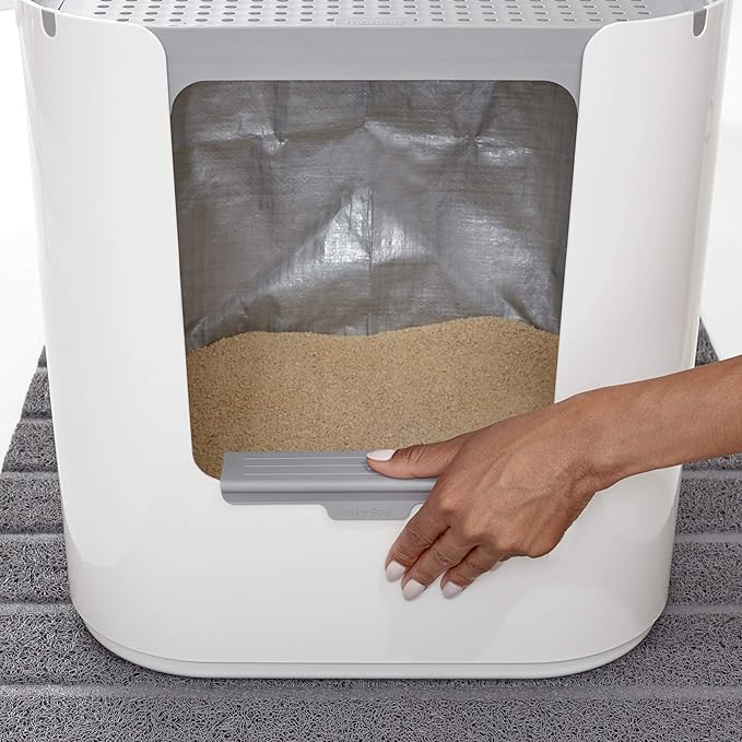 Modkat® XL Litter Box, Top or Front-Entry Configurable, Full Height Seamless Base, Reusable Litter Liners, Sifting Litter Scoop, 2X Bamboo Charcoal Filters - Black-Mewly Pet