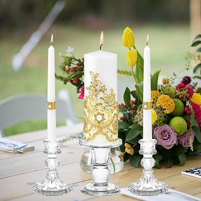 Unity Candle Holder - Glass Candle Holders for Pillar Candles Taper Candles, Glass Candlestick Holders Set of 3, Decorative Clear Glass Candlestick Holder for Wedding Table Dinning Church Centerpiece