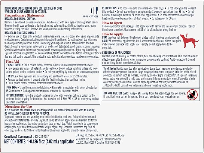 PetArmor Plus Flea and Tick Prevention for Dogs, Dog Flea and Tick Treatment, 6 Doses, Waterproof Topical, Fast Acting, X-Large Dogs (89-132 lbs)-Mewly Pet