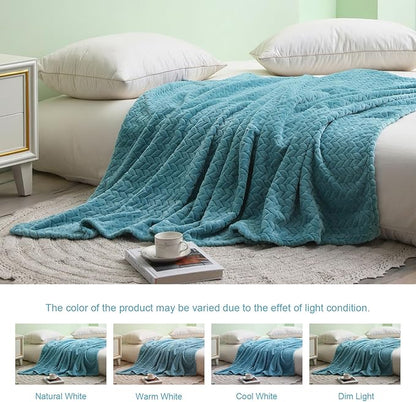 Exclusivo Mezcla Fleece Throw Blanket for Couch, 50x70 Inches Soft Cozy Jacquard Flannel Blankets, Lightweight Fuzzy Plush Warm Throws for Winter, Slate Blue