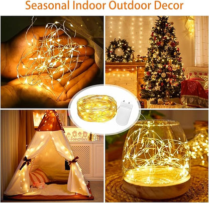 VOOKRY 32 Pcs LED Fairy Lights Battery Operated String Lights - 10 ft 30 LEDs Waterproof Copper Wire Mini Firefly Starry Moon Lights for DIY Crafts Wedding Party Bedroom Table Centerpieces Christmas