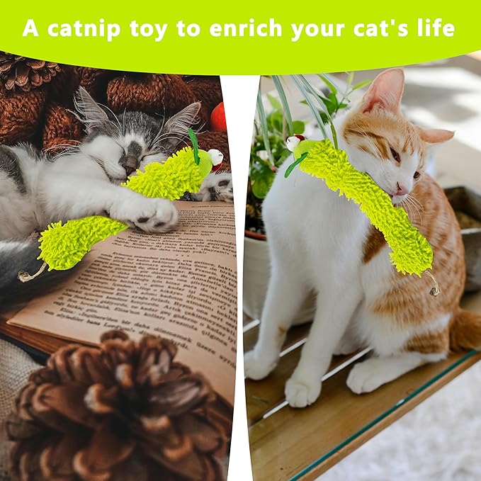1 Pack Catnip Toys, Soft Cat Pillows Toys, Kitten Caterpillar Catnip Toys,Indoor Interactive Cat Kicker Toys for All Age Cat-Mewly Pet
