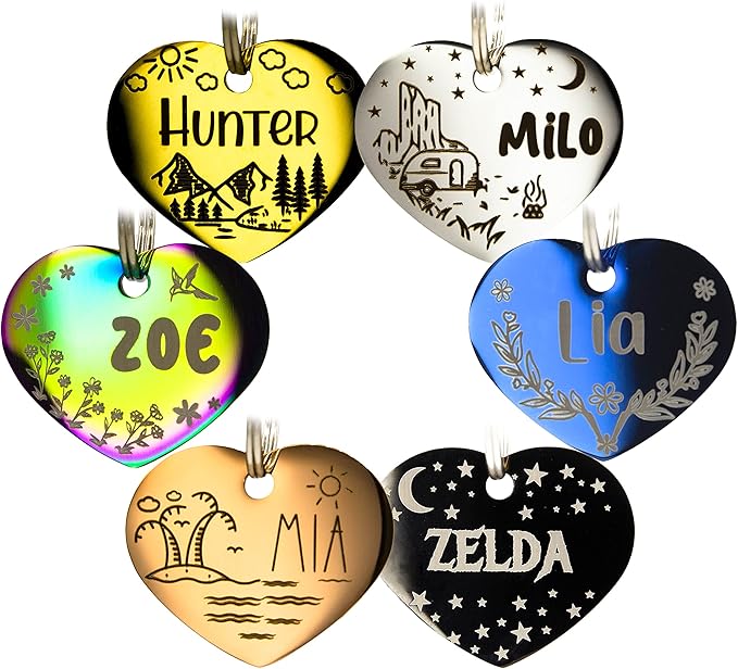 Personalized Dog Tag with 5 Lines of Custom Deep Engraved Durable Stainless Steel Pet ID Name Tag Designer Small Size Heart-Mewly Pet