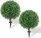 24.5" Artificial Boxwood Topiary Ball Tree with Ground Plugs [Set of 2] UV Protected Artificial Shrubs, Fake Evergreen Artificial Plants for Indoor and Outdoor Porch Garden