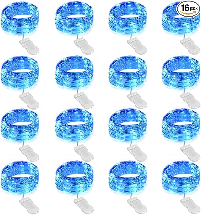 Onforu 16 Pack Blue Fairy Lights Battery Operated String Lights, 6.5ft 20 Mini LED Lights, IP67 Waterproof Twinkle Lights for Mason Jar Wedding Centerpiece Decor Christmas Bedroom