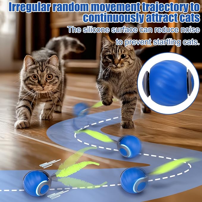 AIERSA Interactive Cat Toys for Indoor Adult Cats, Automatic Self-Play Cat Ball Toy for Kitten to Keep Them Busy, Electric Speed Tail Moving Cat Toy with 3 Tails and 4 Springs (Blue)-Mewly Pet
