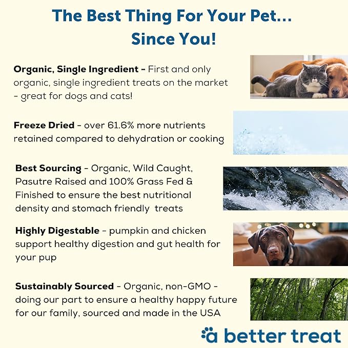 A Better Treat – Organic, Single Ingredient, Freeze Dried Pumpkin, Grass Fed & Finished Beef Liver, Chicken, Sweet Potato Dog Treats & Cat Treats | Natural, Healthy, Diabetic Friendly | Made in USA-Mewly Pet