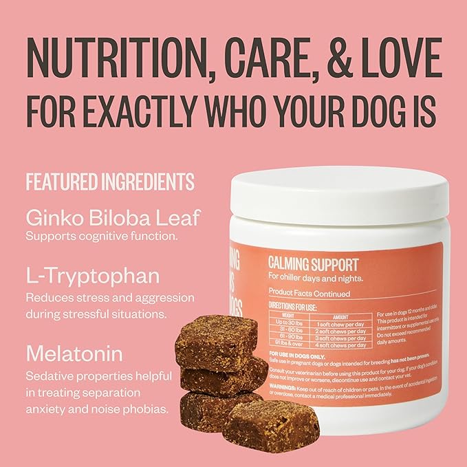 Ollie Chill Pills Calming Supplement Chews for Dogs, Anxiety Relief for Dogs, Melatonin for Stress Relief, 60 Count Appx.-Mewly Pet