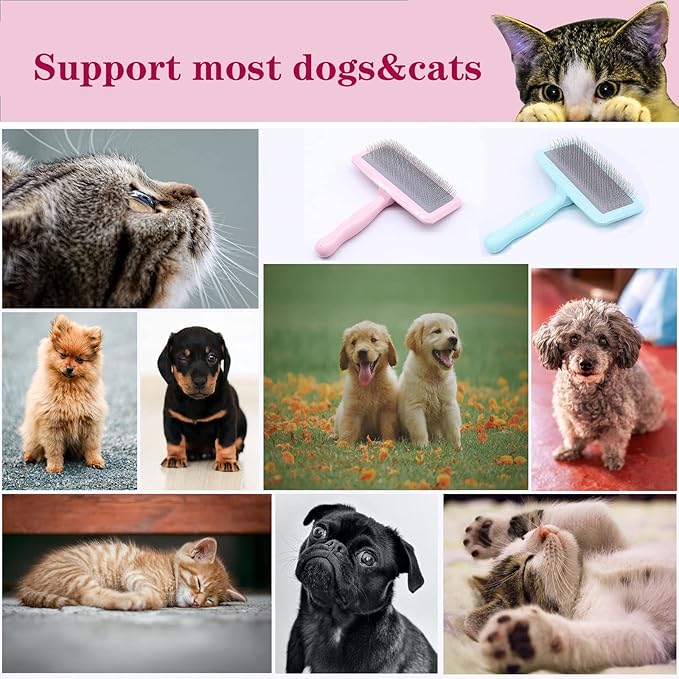 Air Cushion Slicker Brush for Dogs Cats,Soft Pin Shedding Brush for Short Haired Dog,Cat, Pet Grooming Wire Brush for Thin Curly Matted Tangled Hair,14mm(0.55"),Pink-Mewly Pet