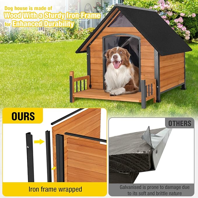 AIVITUVIN Outdoor Dog House with Anti-Chewing Durable Metal Frame Dog Kennel for Large Breed Dog Shelter Weatherproof (Brown 50.9" D x 37.4" W x 37.2" H-Mewly Pet