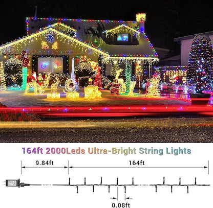 Quntis 164ft 2000 LED Cluster Christmas Lights - Dark Green Wire Christmastree Lights - Multicolor 8 Modes Outdoor Waterproof LED String Lights Plug in for Holiday Wedding Party Home Decor