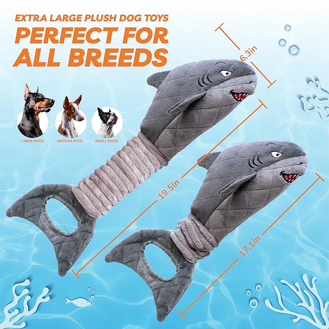 Dog Toys for Small Dogs, Squeaky Tough Dog Toys for Aggressive Chewers, Plush Dog Chew Toys for Teething, Interactive Shark Dog Toys to Keep Them Busy, Puppy Toys for Small, Medium,Large Breeds-Mewly Pet