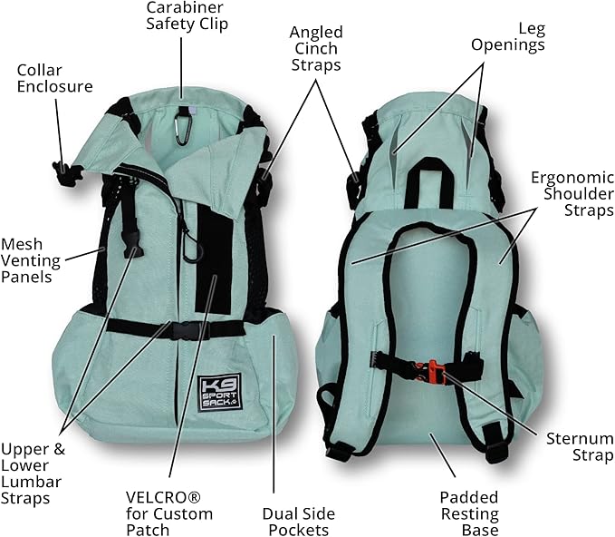 K9 Sport Sack Air 2 - Medium, Summer Mint - Ideal for Dogs with 17-19” Back Length - Durable, Breathable Backpack-Style Carrier - Perfect for Walks, Short Hikes & Public Transportation-Mewly Pet