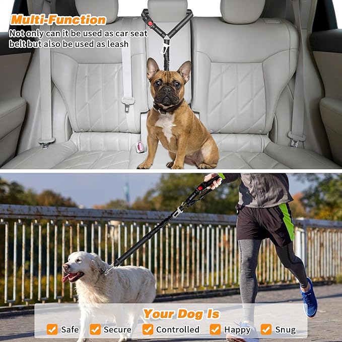 BWOGUE 2 Piece Dog Seat Belt for Car with Elastic Bungee Buffer Safety Seatbelt Car Headrest Restraint Wear Adjustable Metal Buckle Harness in Vehicle Travel for Pet-Mewly Pet