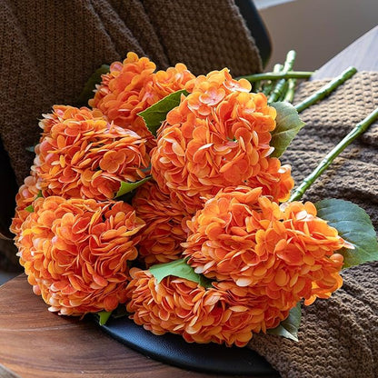 3PCS 22 inch Realistic Artificial Hydrangea Large Real Touch Flowers Artificial Flowers Dry Flowers Outdoor Wedding Christmas Office Family Party Living Room Table Decoration (Orange)