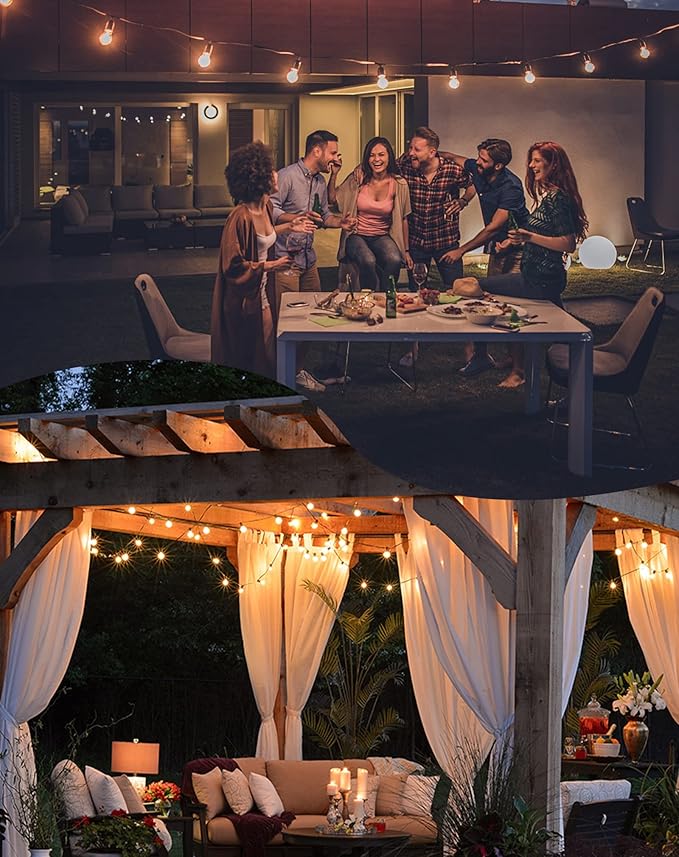 Outdoor String Lights, 200FT Patio Lights with 100 Shatterproof G40 Globe Bulbs(4 Spare), Waterproof Connectable Dimmable LED Hanging String Lights for Outside Backyard Porch Balcony (100FT x 2)