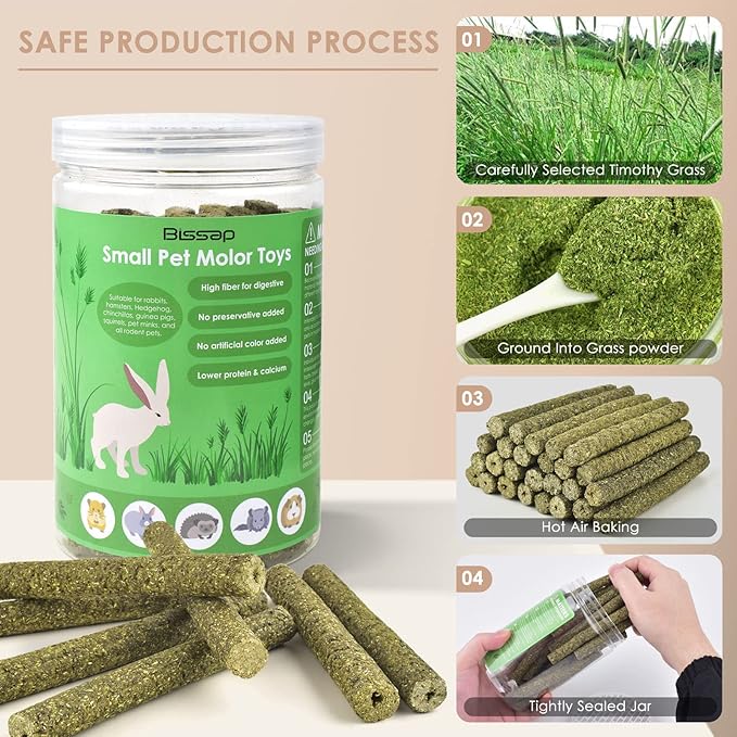 Bissap 114PCS Timothy Hay Sticks for Rabbits, Natural Timothy Grass Molar Teeth Stick Chew Toys for Bunnies Chinchillas Guinea Pigs Hamsters and Other Small Animals Treats-Mewly Pet