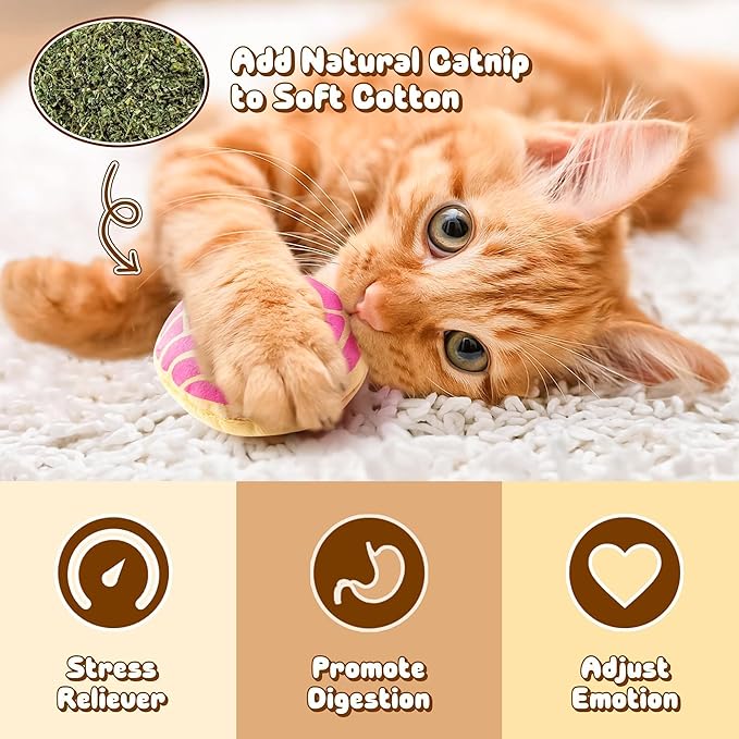 L1rabe Mexican Catnip Stuffed Toys - Hispanic Heritage Month 5Pcs Concha Cafecito Pan Dulce Funny Cat Toys for Cat Lovers Indoor Kitten Chew Bite Kick Non-Toxic Pet Supplies Kitten Birthday Presents-Mewly Pet
