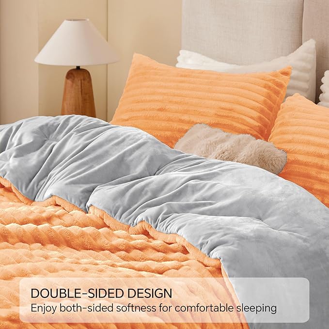BEDELITE Fleece Queen Comforter Set -Super Soft & Warm Fluffy Coral Bedding, Luxury Fuzzy Heavy Bed Set for Winter with 2 Pillow Cases