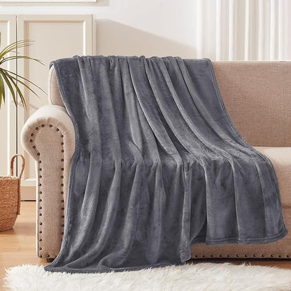 Exclusivo Mezcla Fleece Throw Blanket for Couch, Sofa, 300GSM Super Soft and Warm Blankets, Dark Grey Throw All Season Use, Cozy, Plush, Lightweight, 50x60 Inches