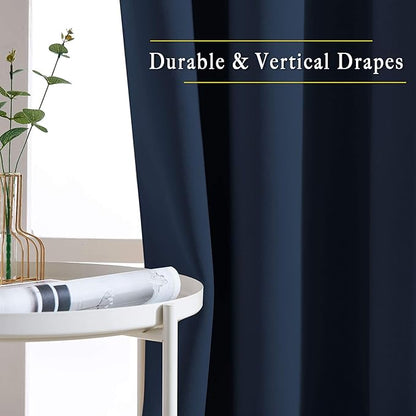 NICETOWN Navy Blue Blackout Curtains 102 inch Length, Grommet Energy Saving Thermal Drapes Sound Reducing Heat Blocking Window Treatments for Living Room, 2 Panels, W52 x L102