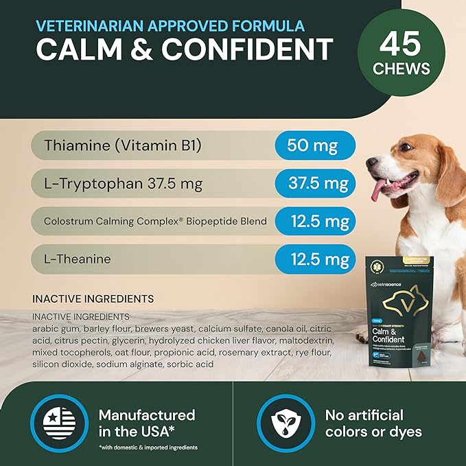 VetriScience Veterinary Strength Calm & Confident Chews - Stress Supplement for Cats - Supports Brain Function for Cats - with L-Theanine, Thiamine & More - 45 Count-Mewly Pet