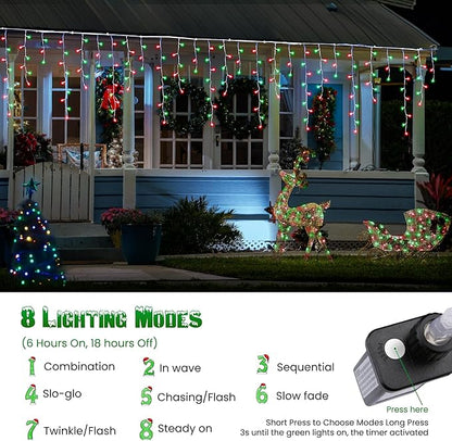 Toodour Red & Green Christmas Icicle Lights, 29.5ft 360 LED Icicle Lights, 8 Modes, 60 Drops, Window Curtain Led Christmas Light, Icicle Twinkle Light for Eaves, Party, Wedding, Xmas Decorations