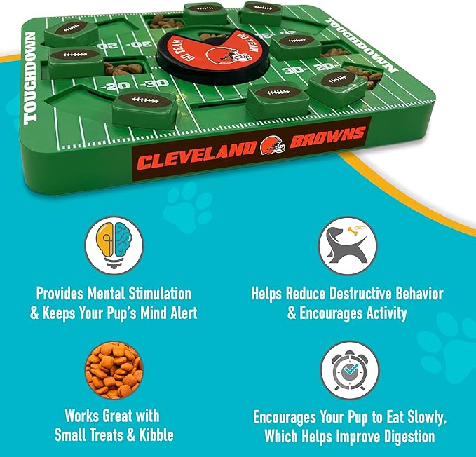 Pets First NFL Cleveland Browns Large Puzzle Toy, New Size, Interactive Dog Treat & Slow Feeding Toy-Mewly Pet