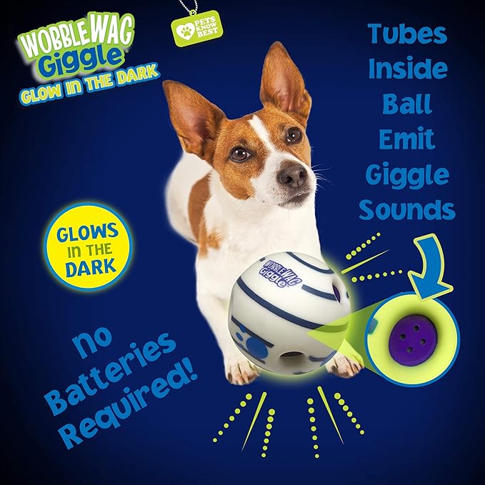 Wobble Wag Giggle Glow in The Dark | Rolling Enrichment Toy for Playtime, Interactive Play for Indoor or Outdoor, Keeps Dogs & Puppies Large, Medium or Small Busy & Moving, As Seen on TV | Pack of 1-Mewly Pet