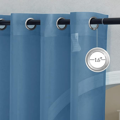 NICETOWN Stone Blue Sheer Curtains 90 Inches Long, Grommet Airy & Lightweight Window Treatments Translucent Elegant Drapes for Living Room/Bedroom, W54 x L90, 2 Panels