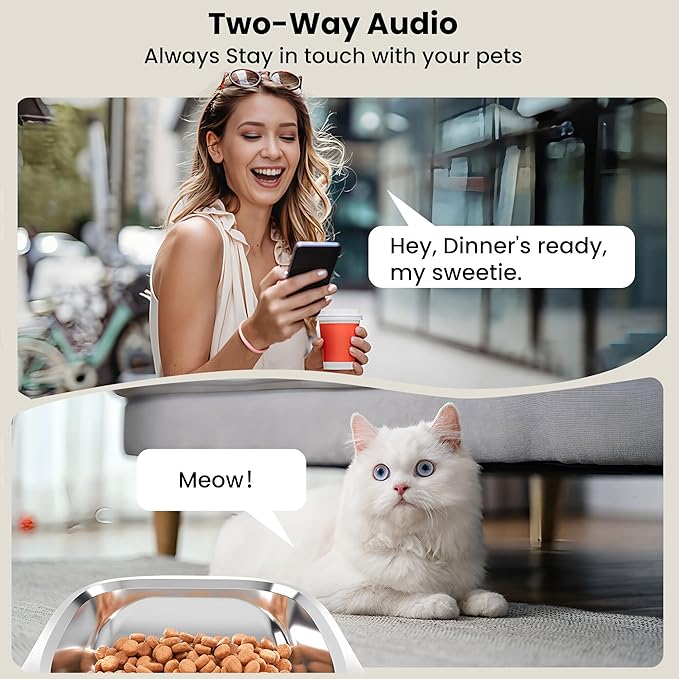 Automatic Cat Feeder with Dual Camera, 5G WiFi Pet Food Dispenser with 2-Way Audio, 2K HD Video with Night Vision, Easy APP Operation, AI Pet Motion Capturing, for Cat Dog Small Pet-Mewly Pet