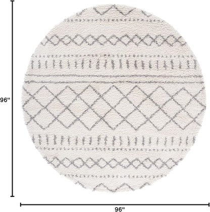 SAFAVIEH Arizona Shag Collection Area Rug - 8' Round, Ivory & Grey, Moroccan Design, Non-Shedding, 1.6-inch Thick, Ideal for High Traffic Areas in Living Room, Bedroom (ASG741F-8R)