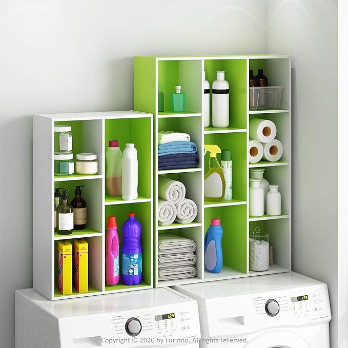 Furinno LUDER Book Shelf, 5-Cube Bookshelf, Reversible Bookcase, 9.4" x 19.5" x 31.5", for Living Room, Bedroom, Home Office, White/Green