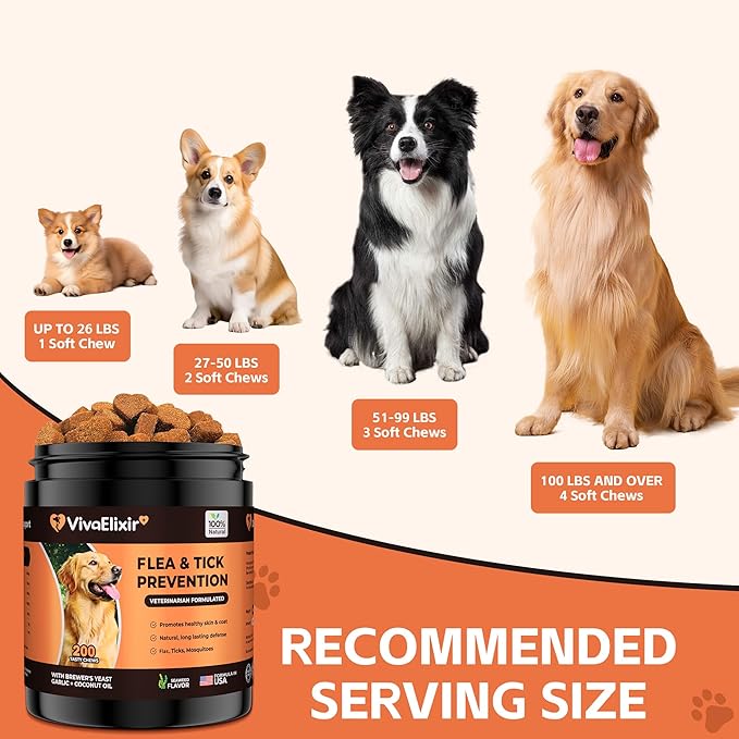 Flea and Tick Prevention for Dogs – 200 Soft Chews - Dog Flea and Tick Treatment & Oral Flea Pills – Skin & Coat Health - Made in USA - for Small, Medium, Large Dogs-Mewly Pet