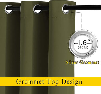 NICETOWN Room Darkening Curtains for Living Room - Easy Care Solid Thermal Insulated Grommet Room Darkening Curtains/Drapes for Bedroom (2 Panels, 66 by 90, Olive)