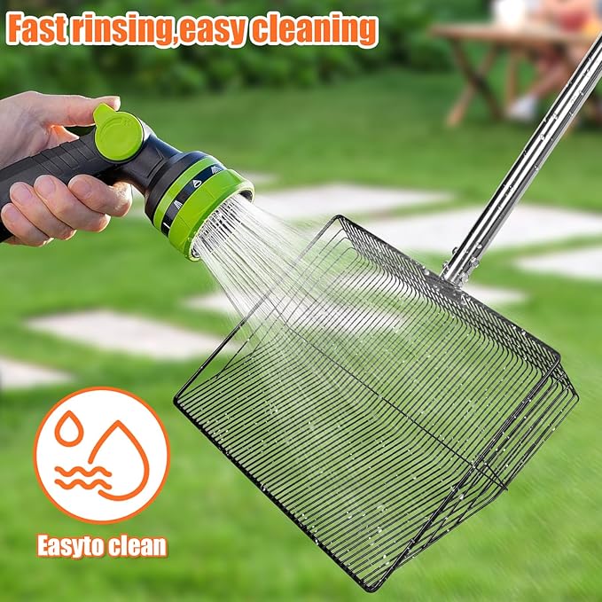 15 inch Large Chicken Poop Scooper with Ergonomic Grip, 6 in 1 Detachable Chicken Scooper for Poop Shovel (20 to 79"), Stainless Steel Sifting Shovel for Chicken Coop/Goat Stall/Stable Cleaning Tool-Mewly Pet