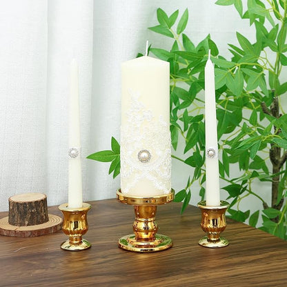 Gold Unity Candle Holder - Glass Candle Holders for Pillar Candles Taper Candles, Glass Candlestick Holders Set of 3, Decorative Clear Glass Candlestick Holder for Wedding Table Dinning Centerpiece