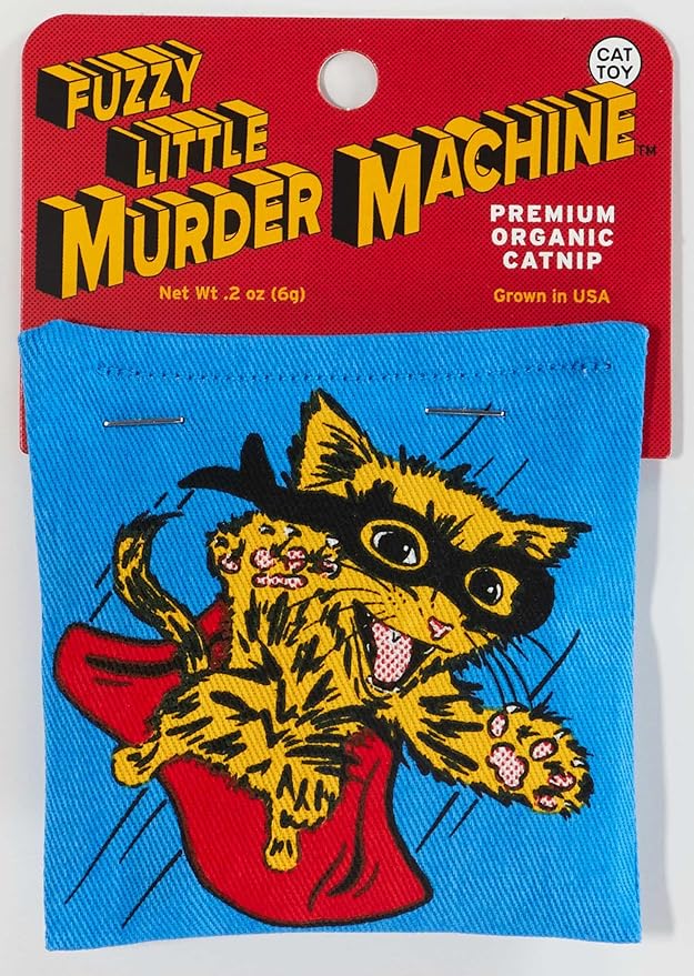 Blue Q Fuzzy Little Murder Machine Catnip Cat Toy. Premium Organic Catnip Grown in The USA, 100% Cotton Pouches, Kitty Graphics Sure to Delight Every Cat-Keeper.-Mewly Pet